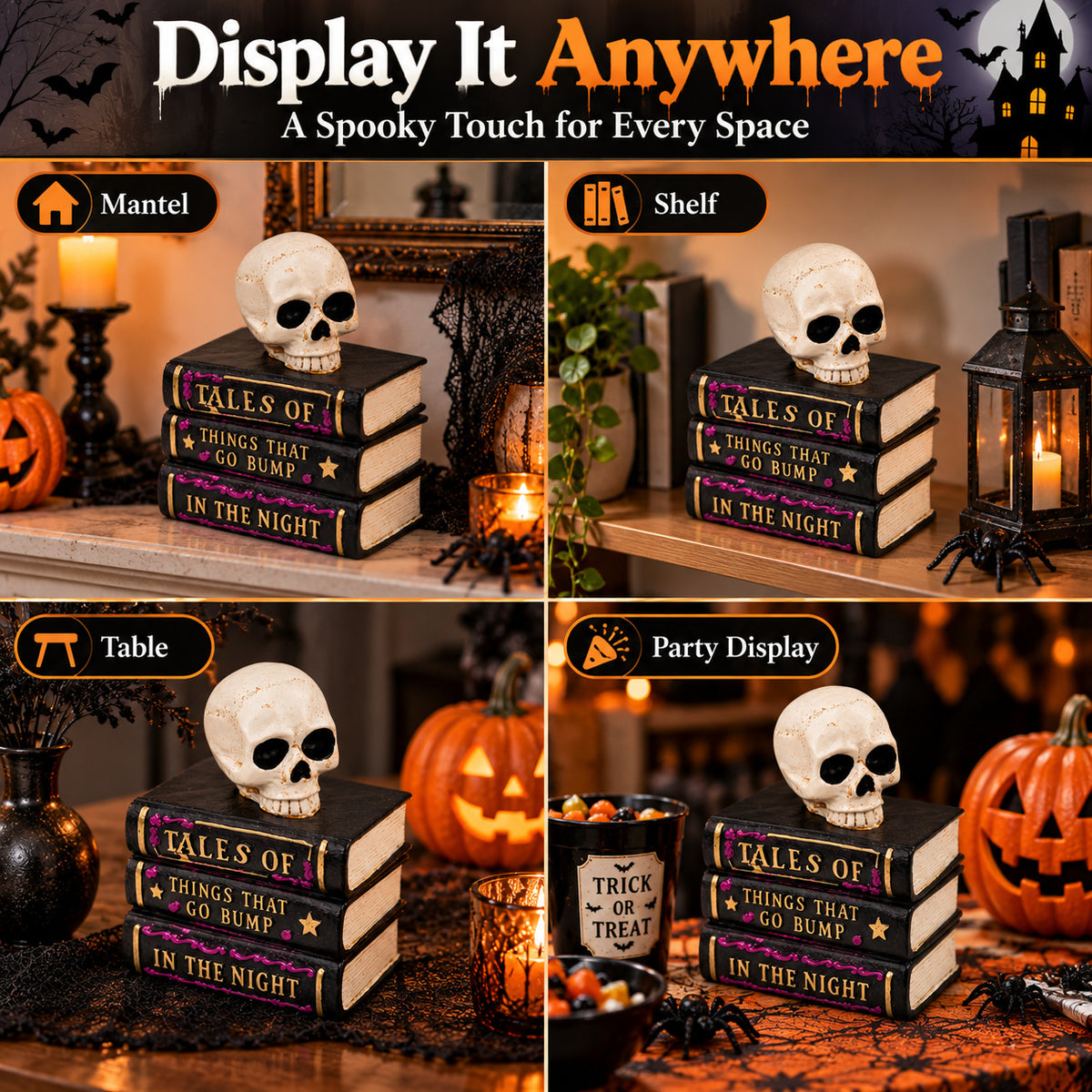 Haunted Library Skull Book Stack