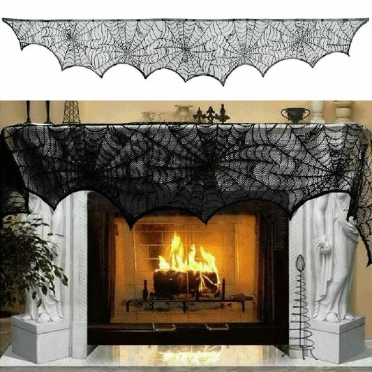 Midnight Cobweb Lace Fireplace Drape