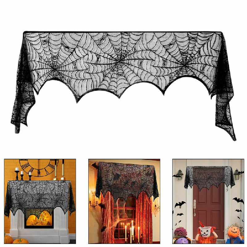 Midnight Cobweb Lace Fireplace Drape
