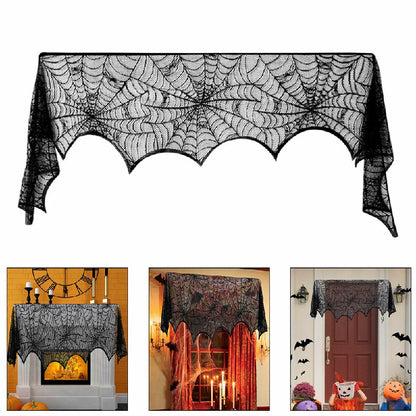 Midnight Cobweb Lace Fireplace Drape