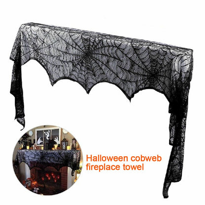 Midnight Cobweb Lace Fireplace Drape