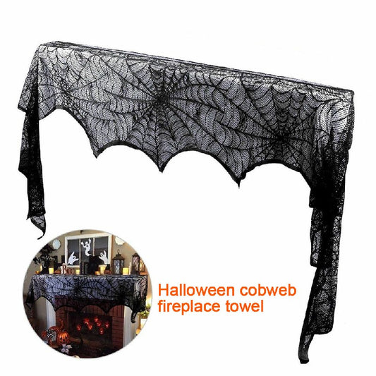 Midnight Cobweb Lace Fireplace Drape