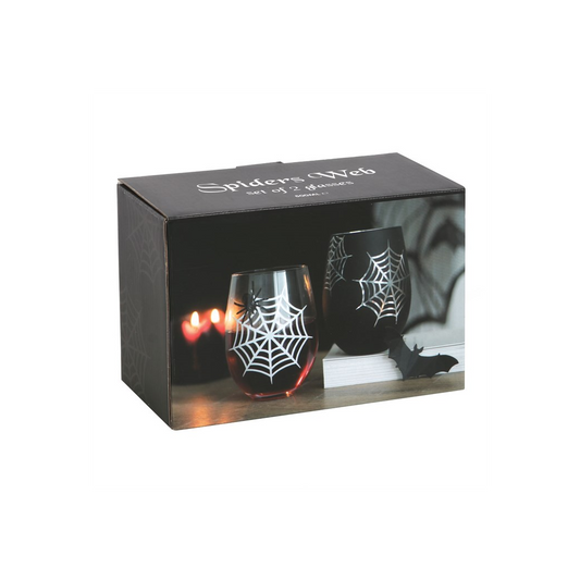Set of 2 Spider and Web Stemless Wine Glasses